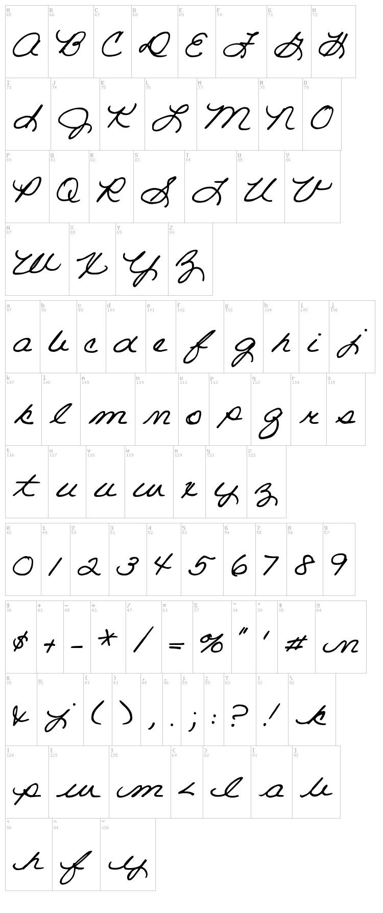 DJB Room Mother Script font map